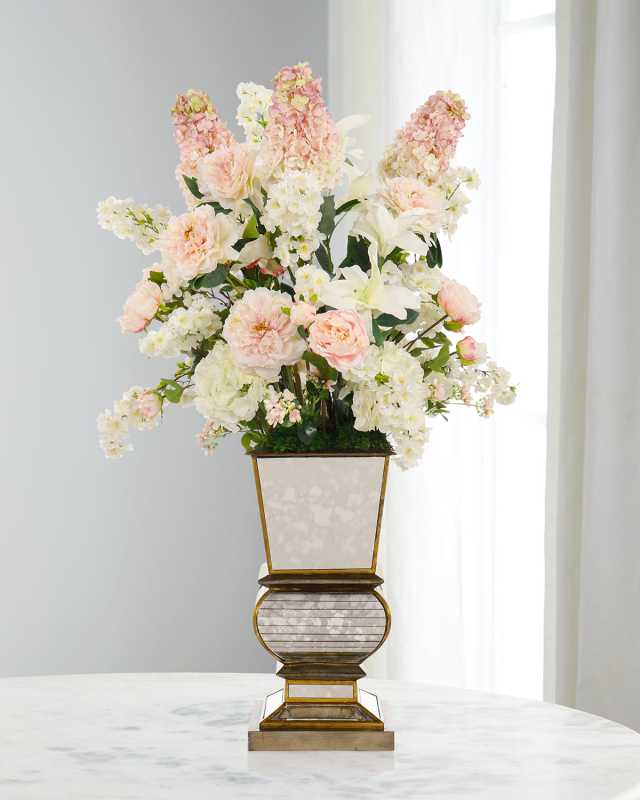 French Faux Floral Arrangement in Mirrored Planter